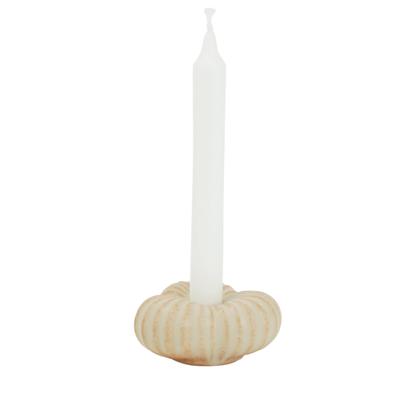 Liten ljusstake i keramik, sandfärgad glasyr – Fröhuskollektionen, för stearinljus, handgjord på Öland