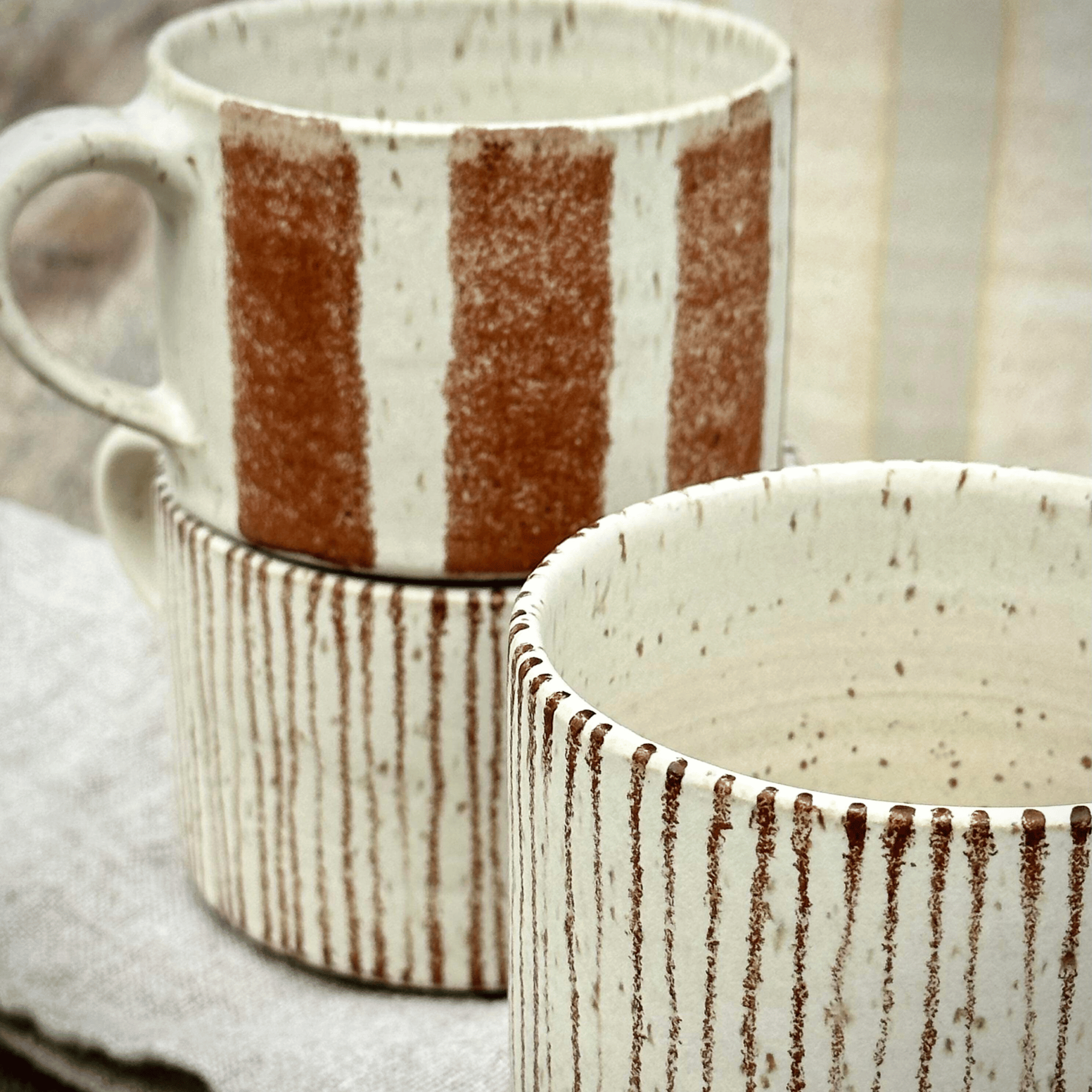 Wide-striped Ceramic Cup – Handmade Cup Set of 3 from