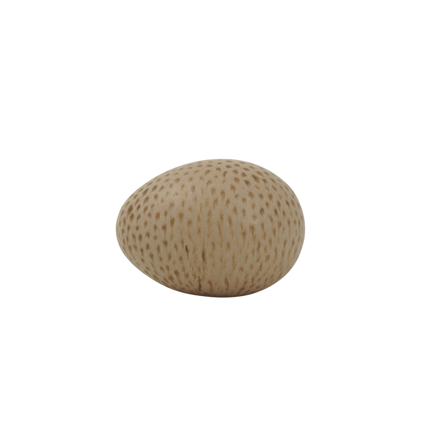 Ägg i keramik med handmålade prickar. Mocca-glasyr som bas med bruna prickar