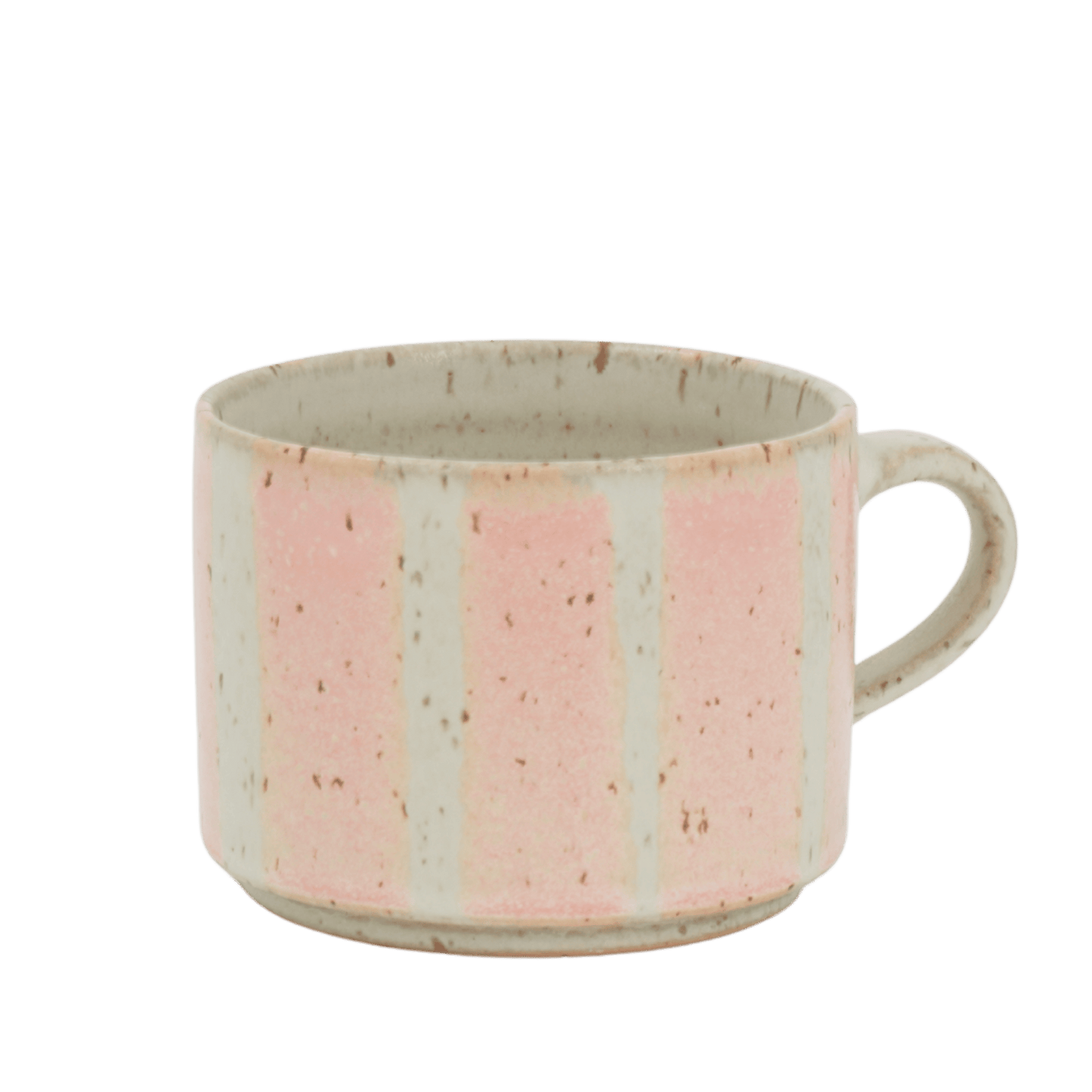Bredrandig kopp i keramik med havre och rosa ränder