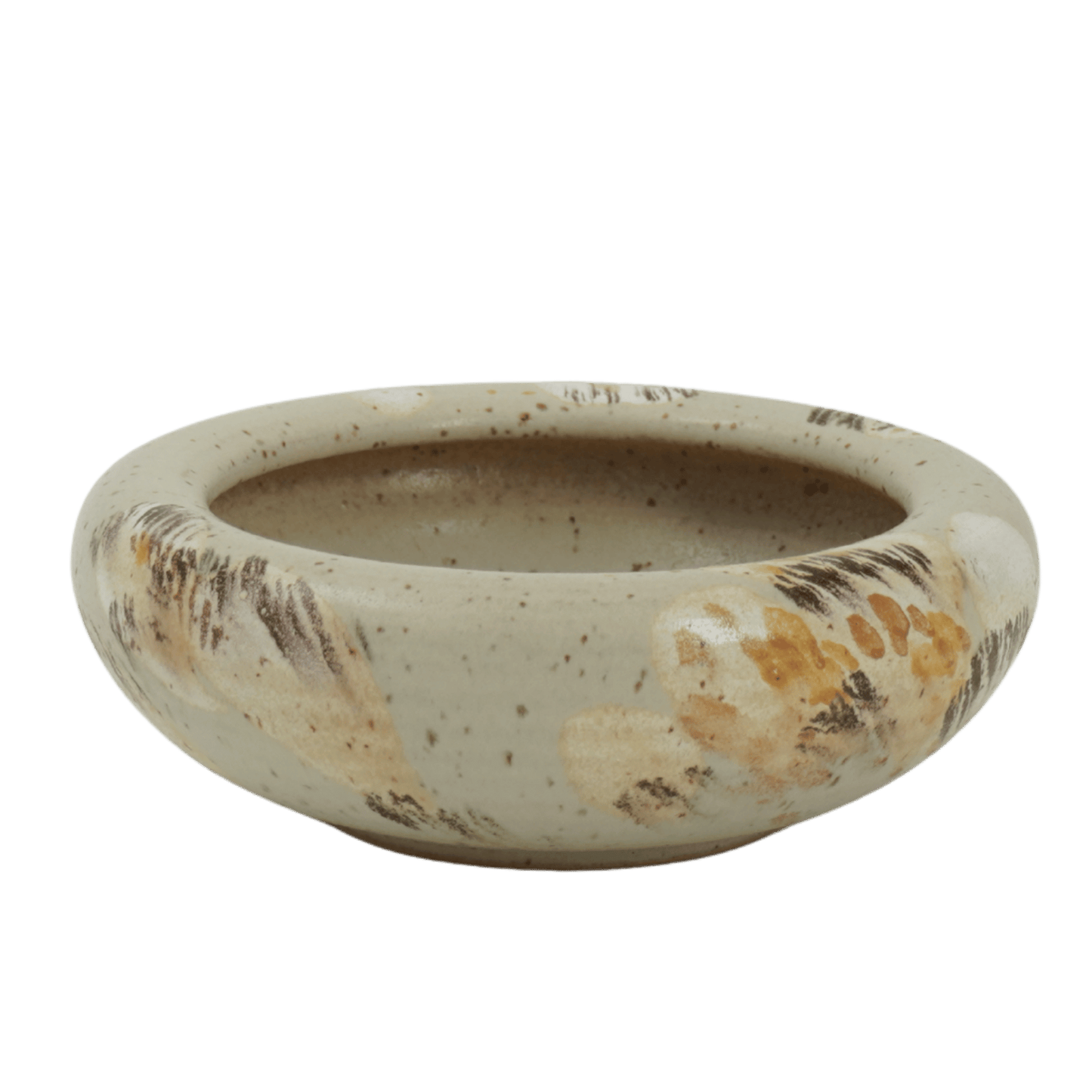 Minifat i keramik med handmålad dekor i färger havre och gult