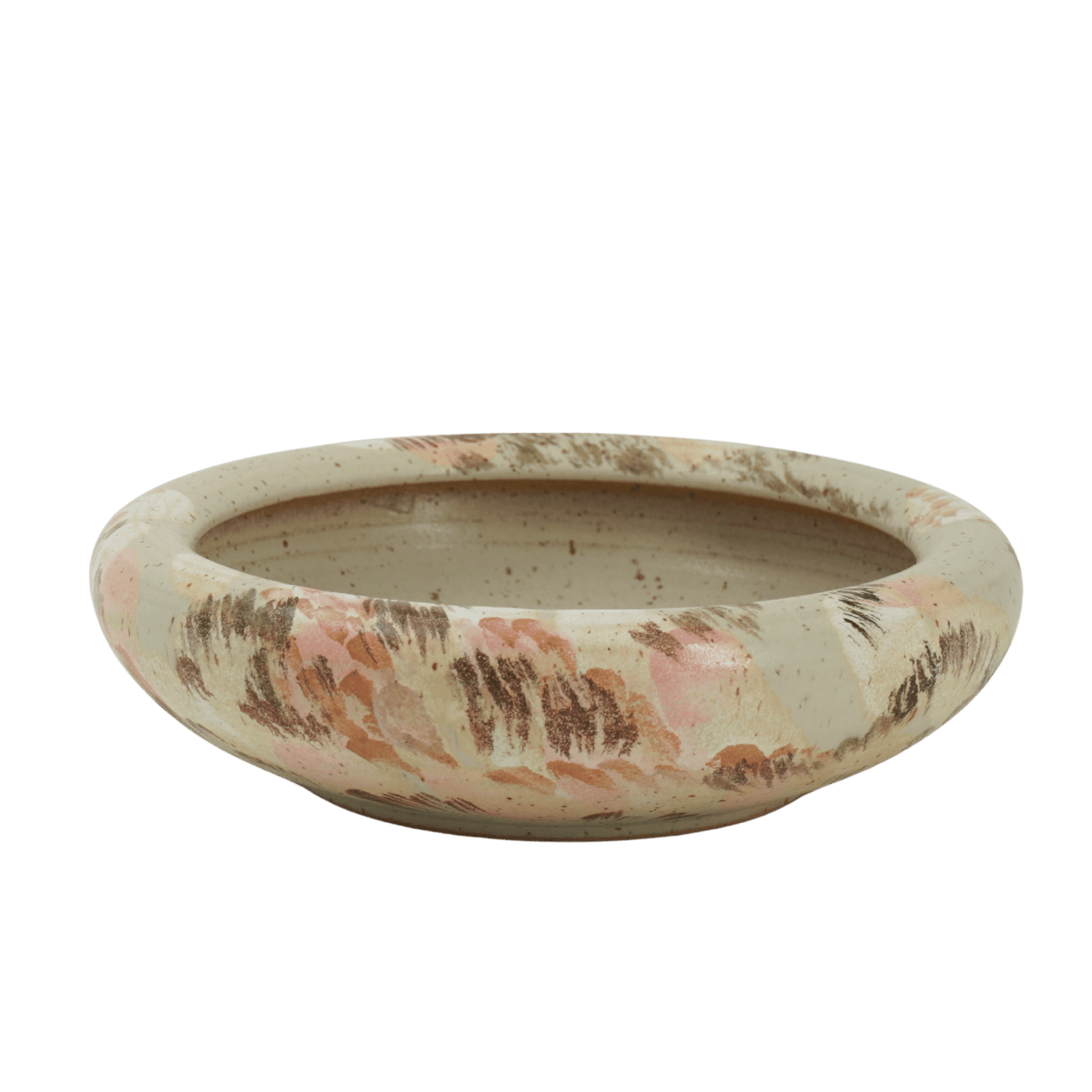 Skål i keramik med Paradis dekor vippa, mjuk havre glasyr med bruna och rosa inslag
