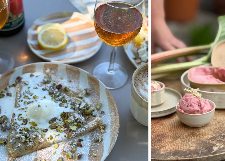 Crepe med glass och dryck på keramik hos Paradisverkstaden på Öland
