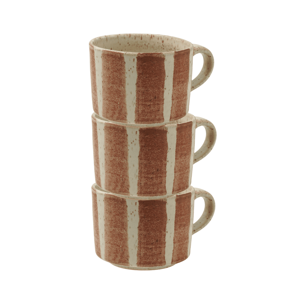 Bredrandig kopp set 3 havre/brun