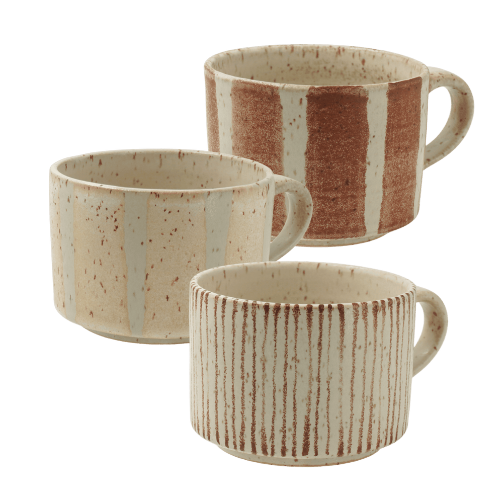 Wide / fine striped cup Set 3 mix