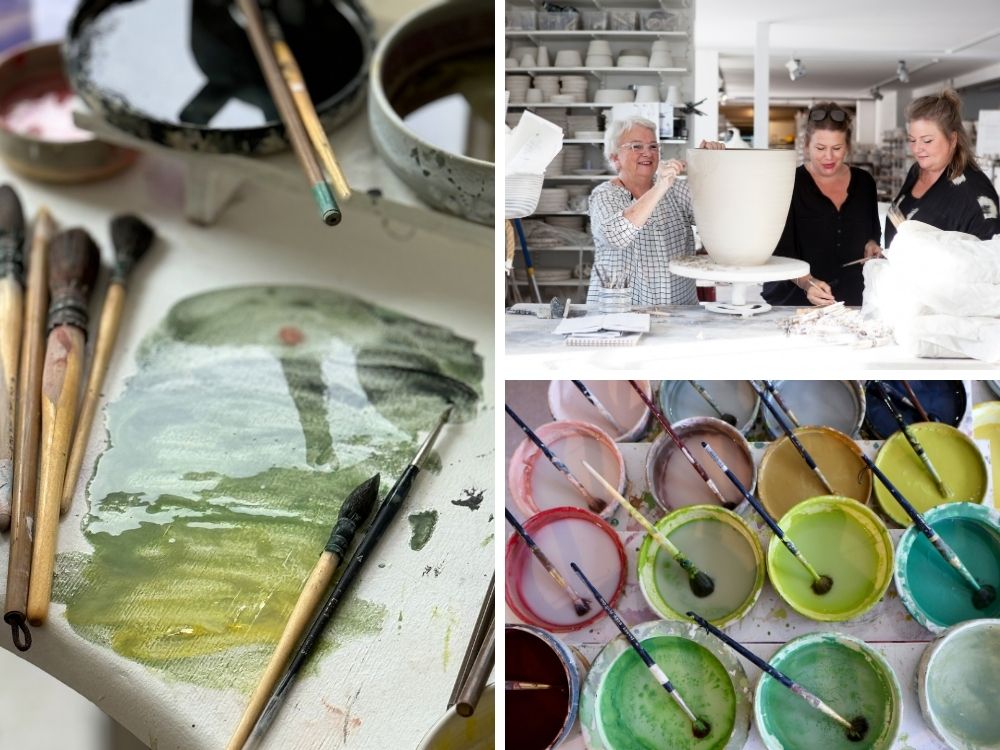 Penslar och dekor vid kurs i skapande och keramik på Paradisverkstaden Öland