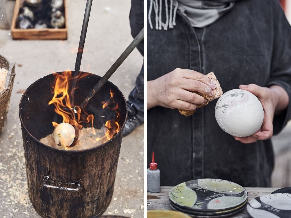 eld och dekormåleri vid Raku kurs på Paradisverkstaden